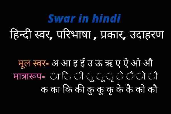 Swar in hindi हिन्दी स्वर, परिभाषा , प्रकार, उदाहरण