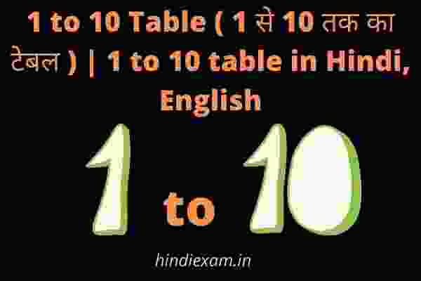 1 to 10 table ( 1 से 10 तक का टेबल ) 1 to 10 table in Hindi, English