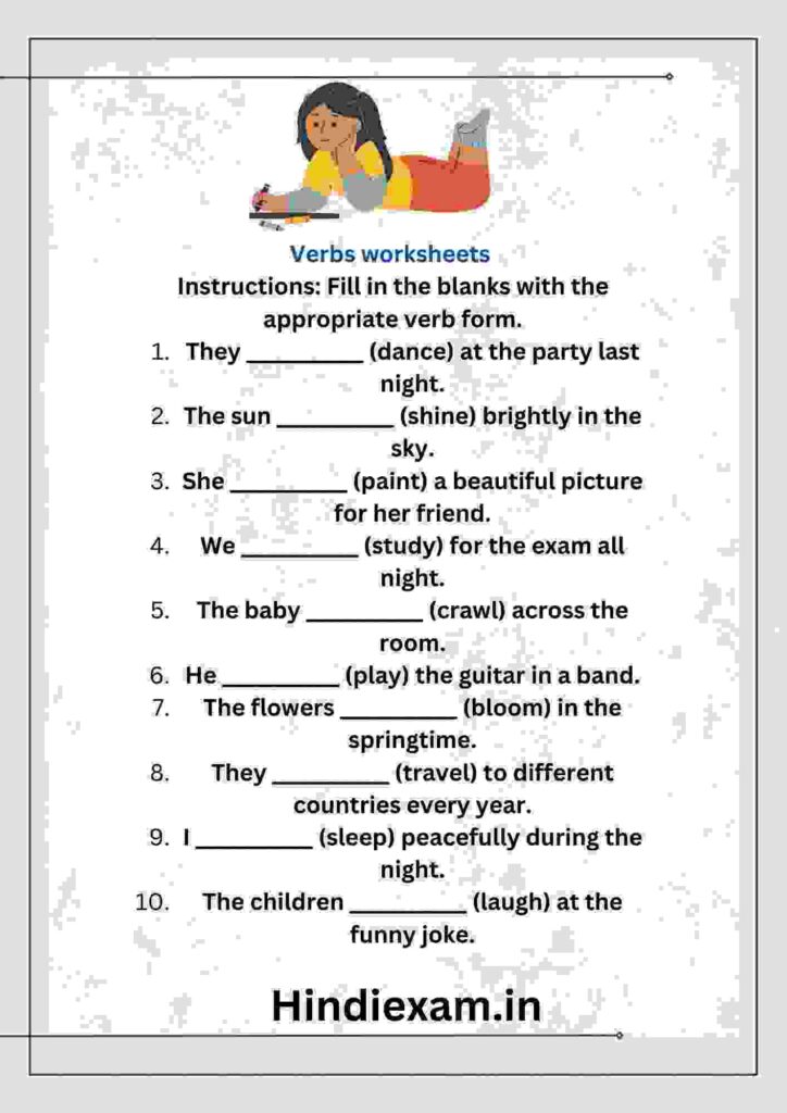 Verbs worksheets Examples , Practice PDF Book for all Grade