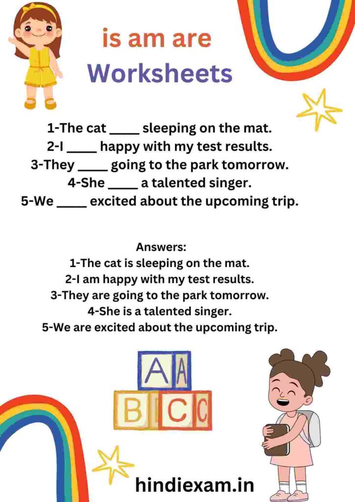 is am are Worksheets For all class